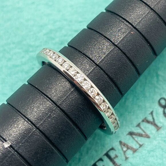 Tiffany & Co Platinum Diamond Channel 2mm Half Circle Wedding Band Size 4.75 - Picture 2 of 16